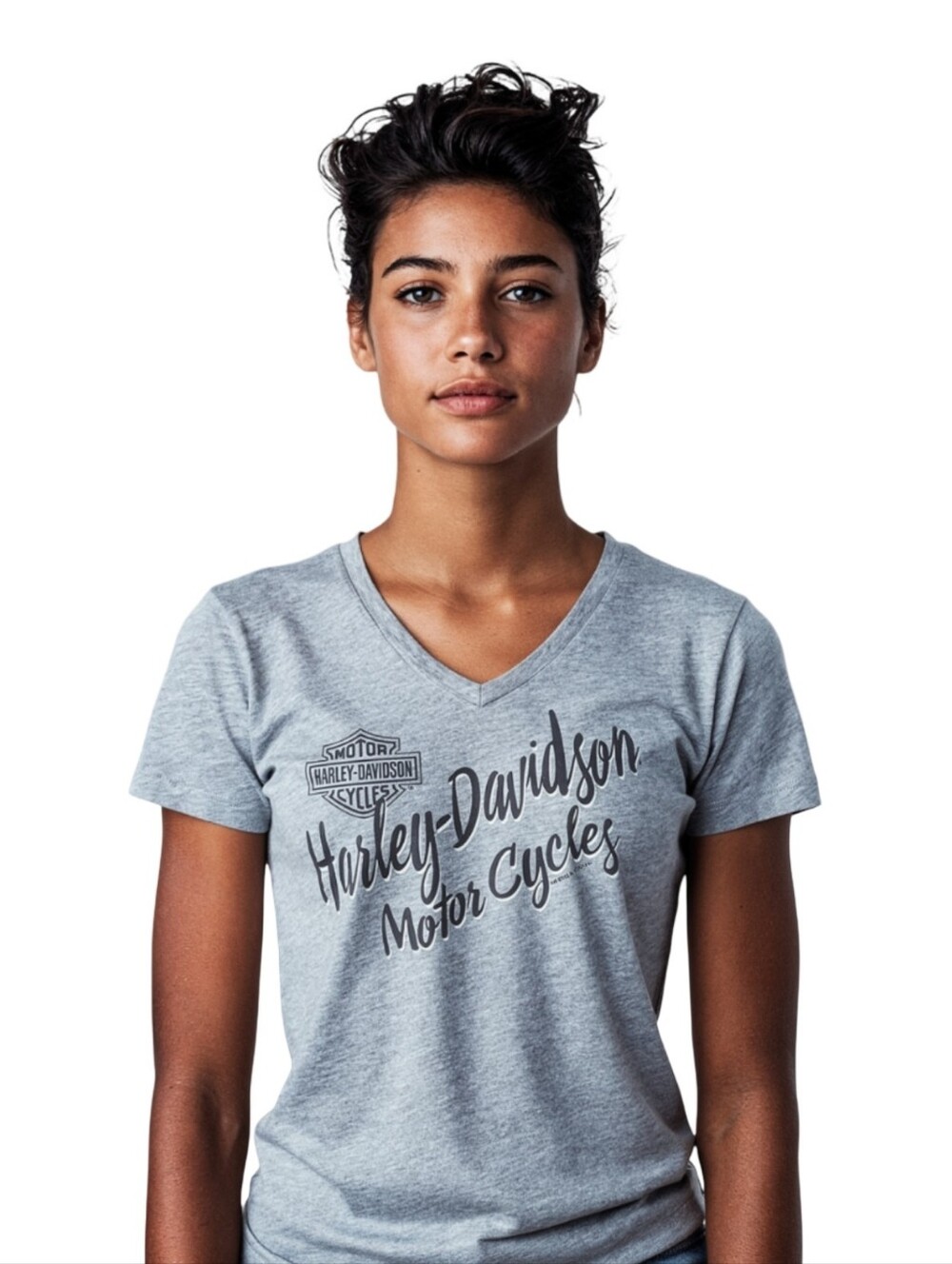 Harley-Davidson Y2K Graphic Short Sleeve Vneck Tee Size Small Grey